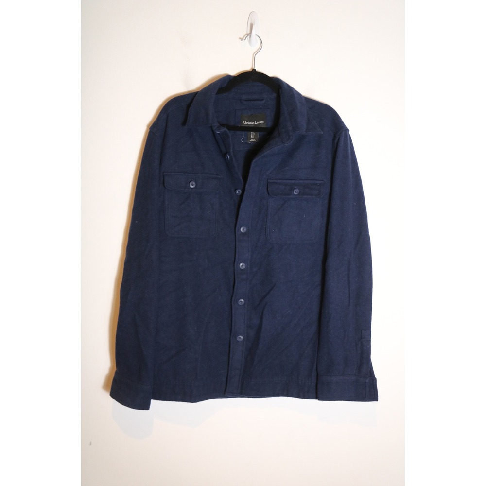 Christian Lacroix Mens Wool Blend Shirt Jacket Shacket Large Navy Blue Casual